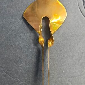 Vintage antique Regencycore sculpture brass Japanese marked signed hair comb pin